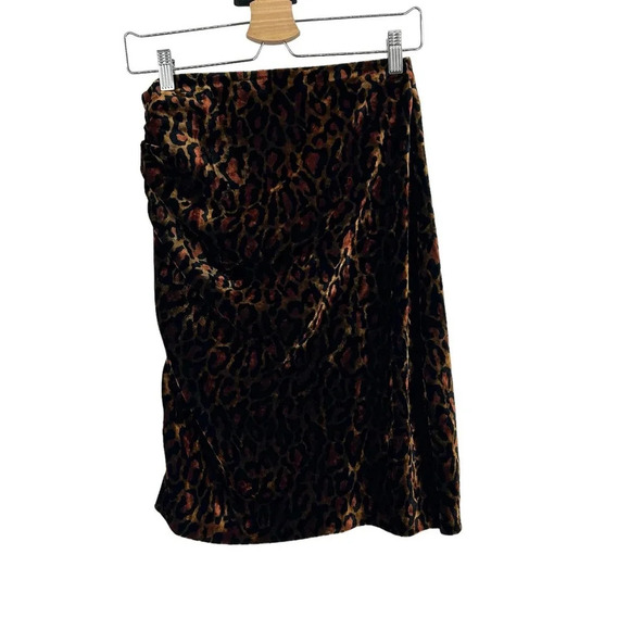 The Kooples Fire Brown Velvet Skirt Leopard Print Front Zipper Size 2 Medium - Picture 6 of 10